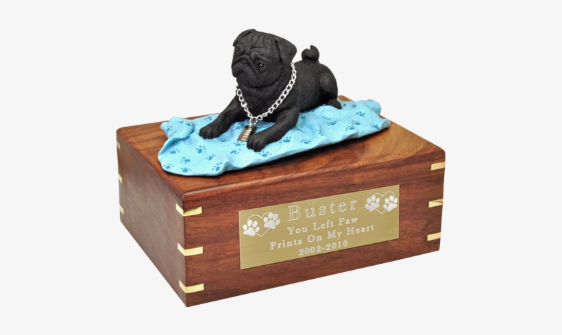 Black Pug On Blanket Wood Urn With Engraved Plaque - Pug, transparent png download