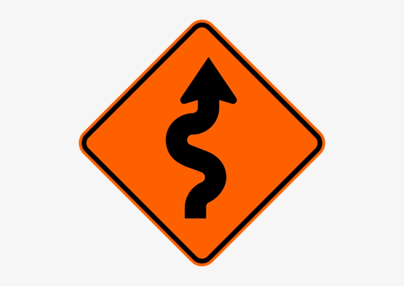 Winding Road Right Warning Trail Sign Orange - Pedestrians Cross To The Right, transparent png download