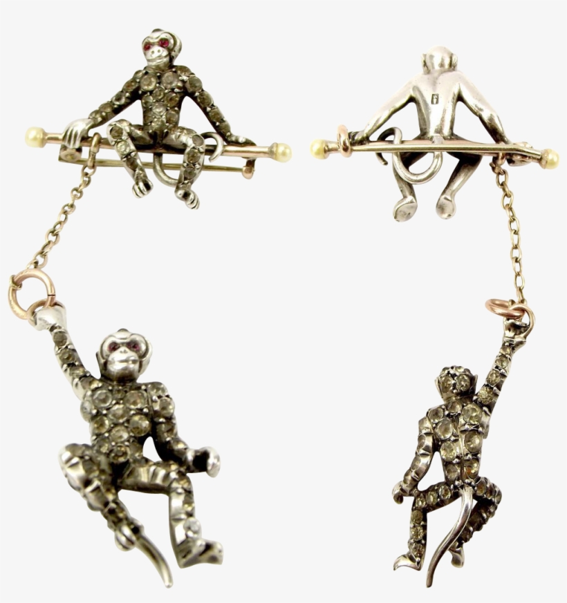 Antique Sterling & 9ct Gold Hanging Monkey Paste Pin/brooch - Charm Bracelet, transparent png download
