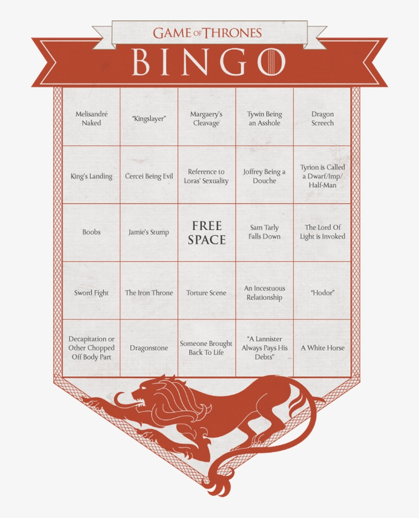 Gtbingo Lannister - Game Of Thrones Bingo Cards, transparent png download