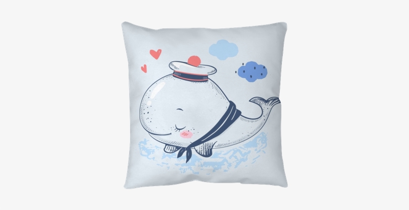 Cute Baby Whale In A Sailor Suit Cartoon Hand Drawn - Whale Illust Card, transparent png download