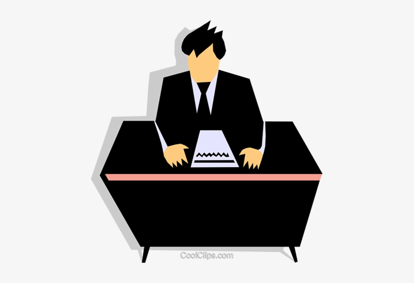 Man At Desk Royalty Free Vector Clip Art Illustration - Человек За Столом, transparent png download