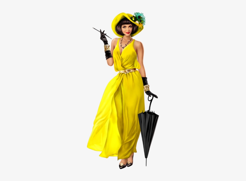 Woman Dress Fancy Yellow Umbrella - Cocktail Dress, transparent png download