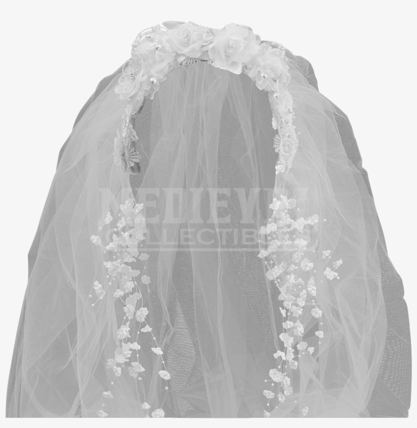 White Victorian Headband With Long Veil - Wedding Dress, transparent png download