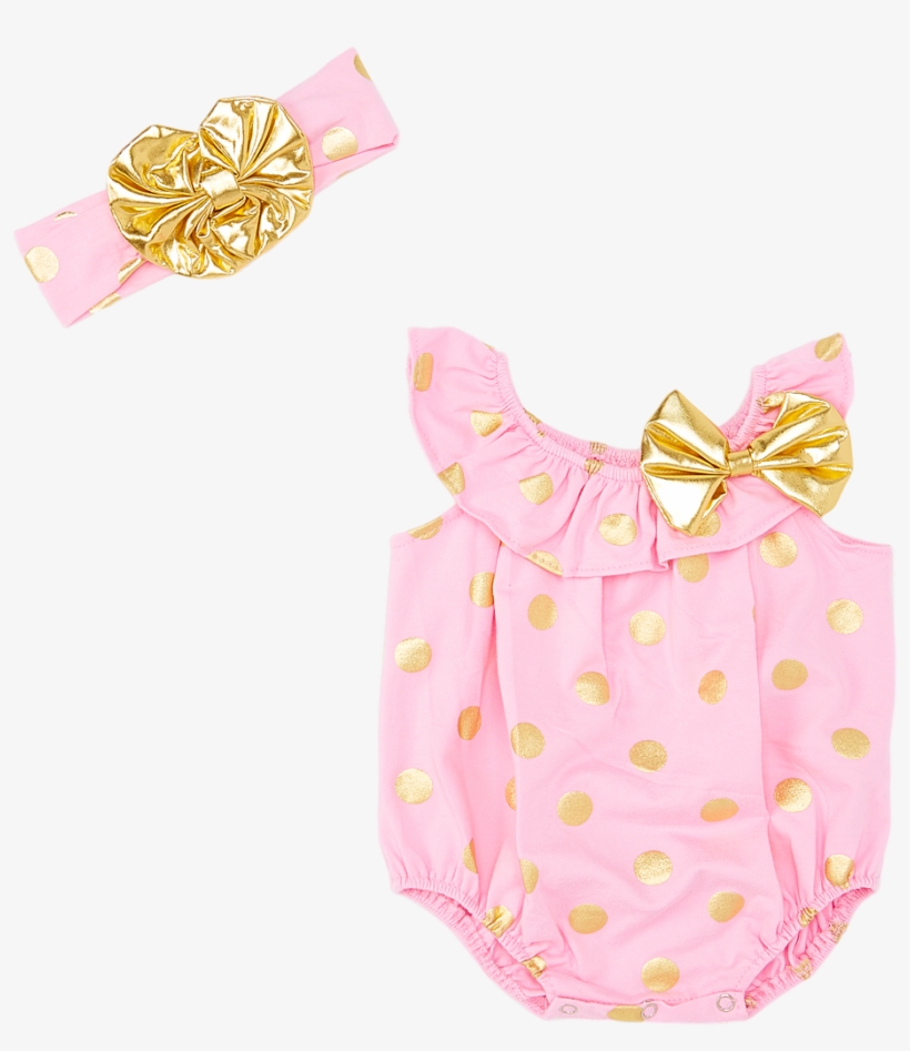 Pink & Gold Polka Dot Bodysuit & Headband - Bodysuit, transparent png download