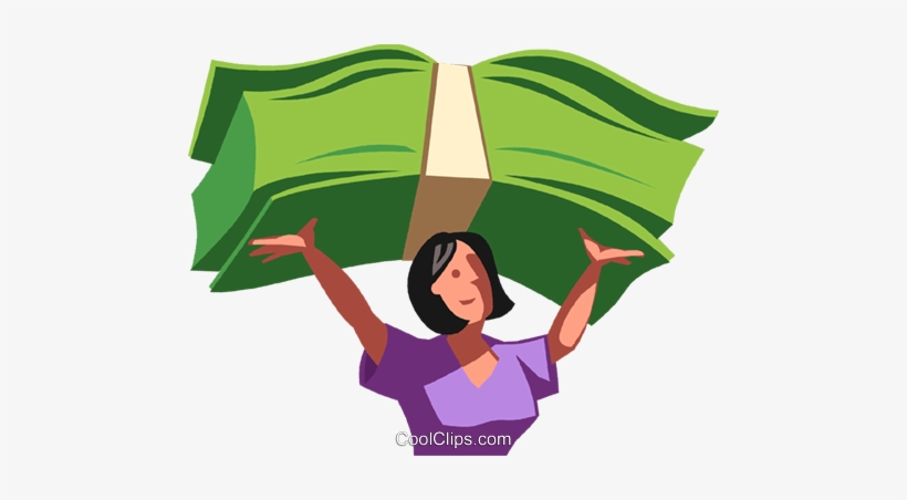 Woman Holding Money Over Her Head Royalty Free Vector - Cartoon Money Stacks, transparent png download