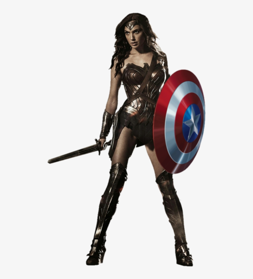 No Caption Provided - Wonder Woman With Captain America Shield, transparent png download