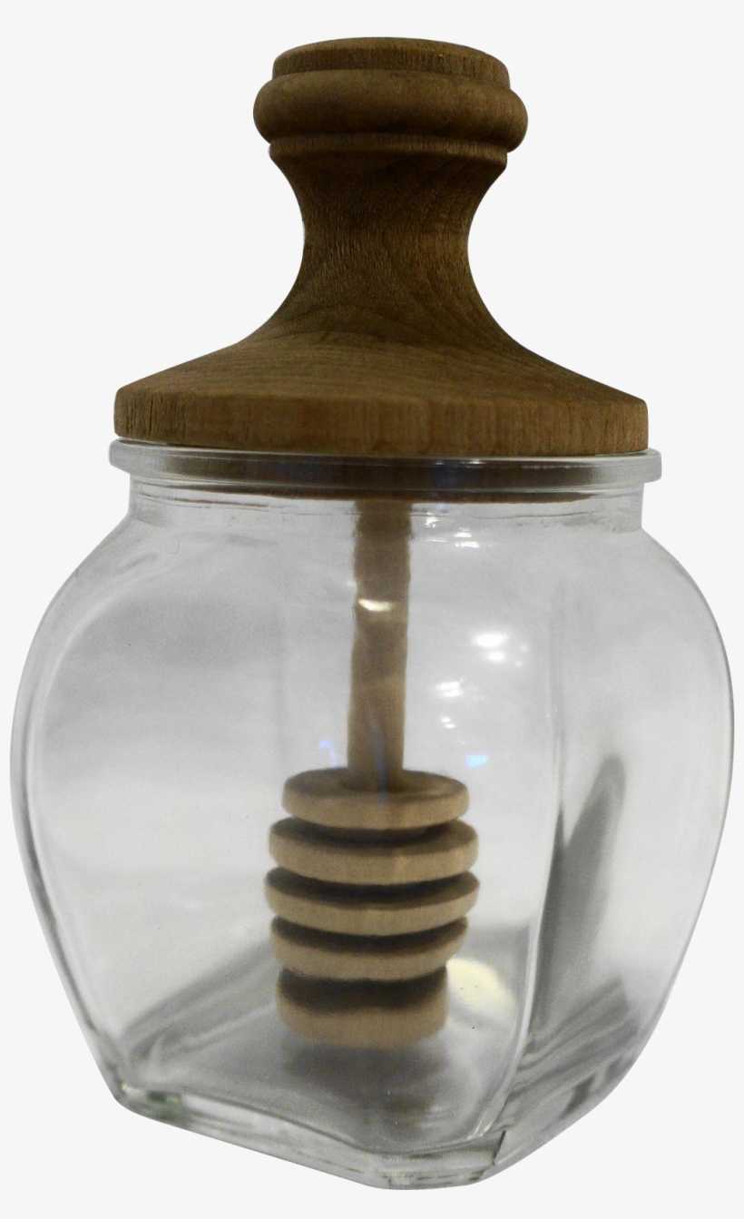 Clear Glass Wood Lid Honey Dipper Jar Pot Vintage Dipper, Jar PNG
