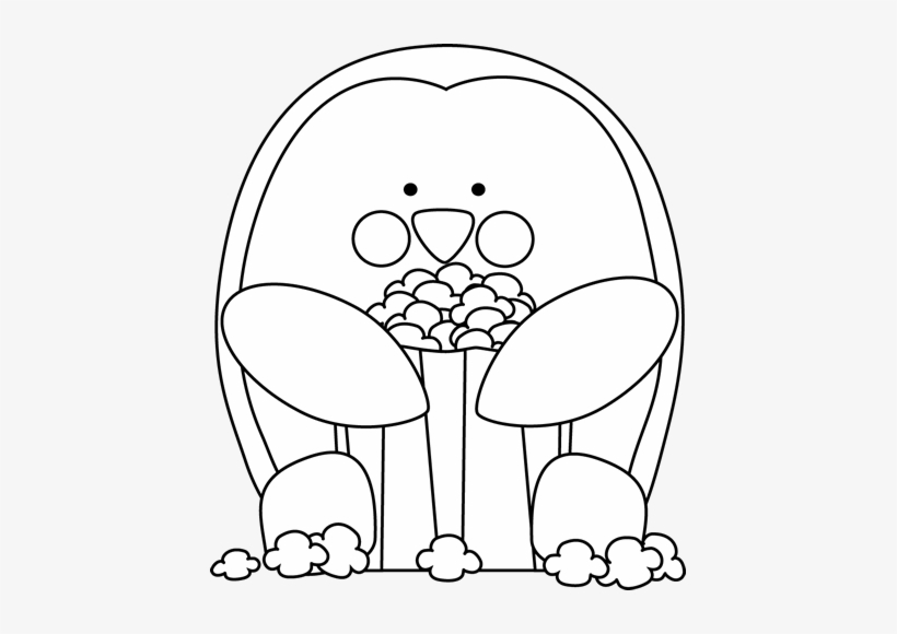 Black And White Penguin Eating Popcorn - Penguin Eating Popcorn, transparent png download