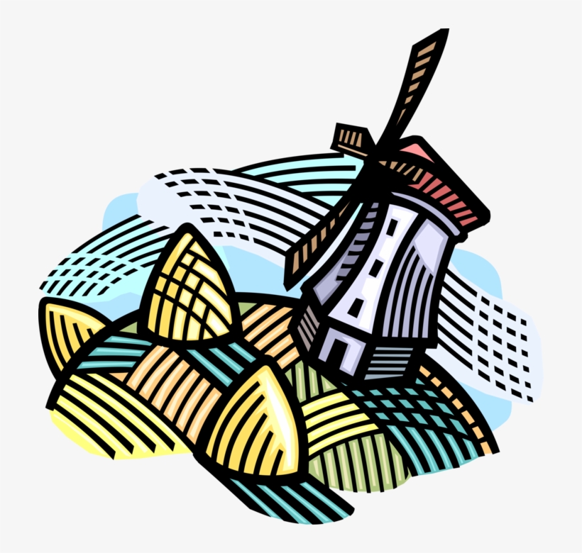 Vector Illustration Of Dutch Windmill With Alfalfa - Clip Art, transparent png download