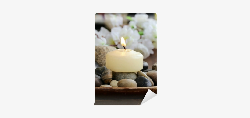 Still Life A Lit Candle And Stones On Wooden Background - Candle, transparent png download