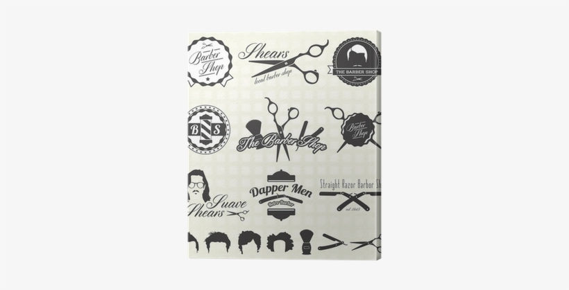 Retro Barber Shop Labels And Icons Canvas Print • Pixers® - Vintage Barber Shop Vector, transparent png download