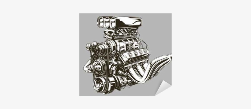 Detailed Hot Road Engine With Skull Tattoo Sticker - Engine Skull, transparent png download