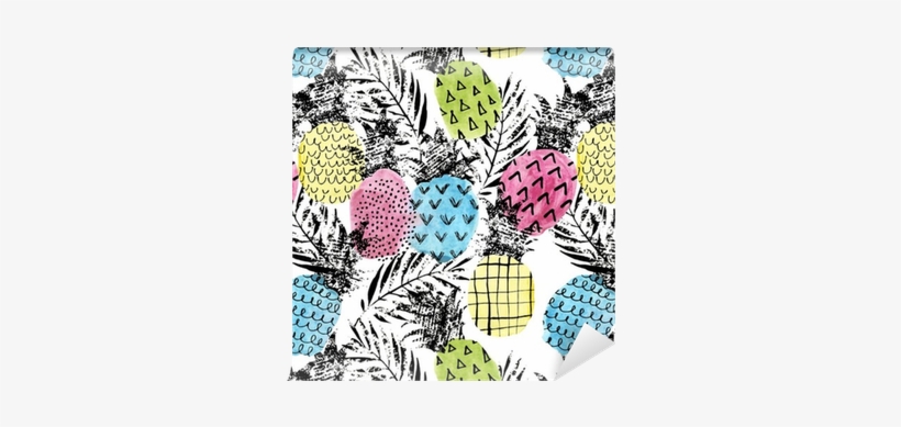 Colorful Pineapple With Watercolor And Grunge Textures - Ananas-schmutz-palmen Kissen, transparent png download