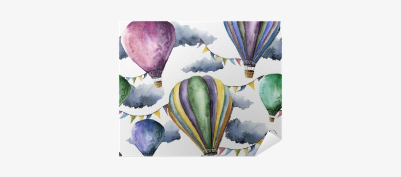 Watercolor Pattern With Hot Air Balloons And Clouds - Hot Air Balloons Watercolour, transparent png download