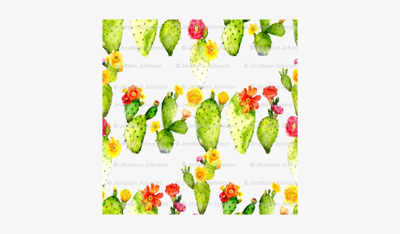Prickly Pear Watercolor Cactus On White - Floral Design, transparent png download