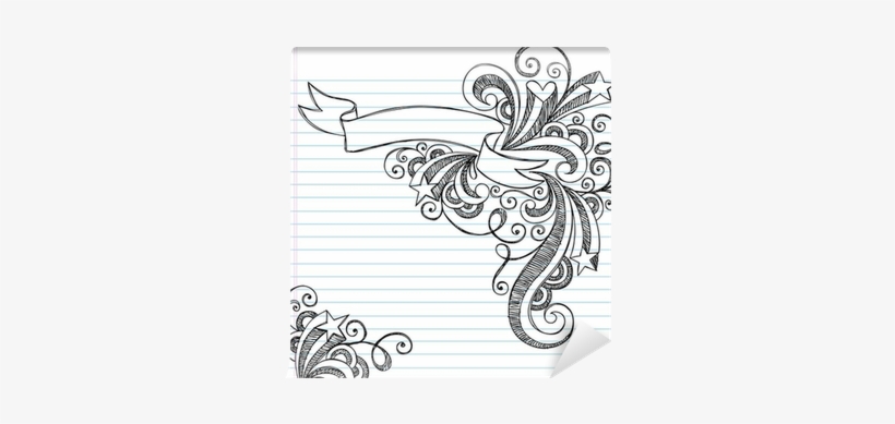 Sketchy Doodle Scroll Banner And Stars Vector Wall - Vector Graphics, transparent png download