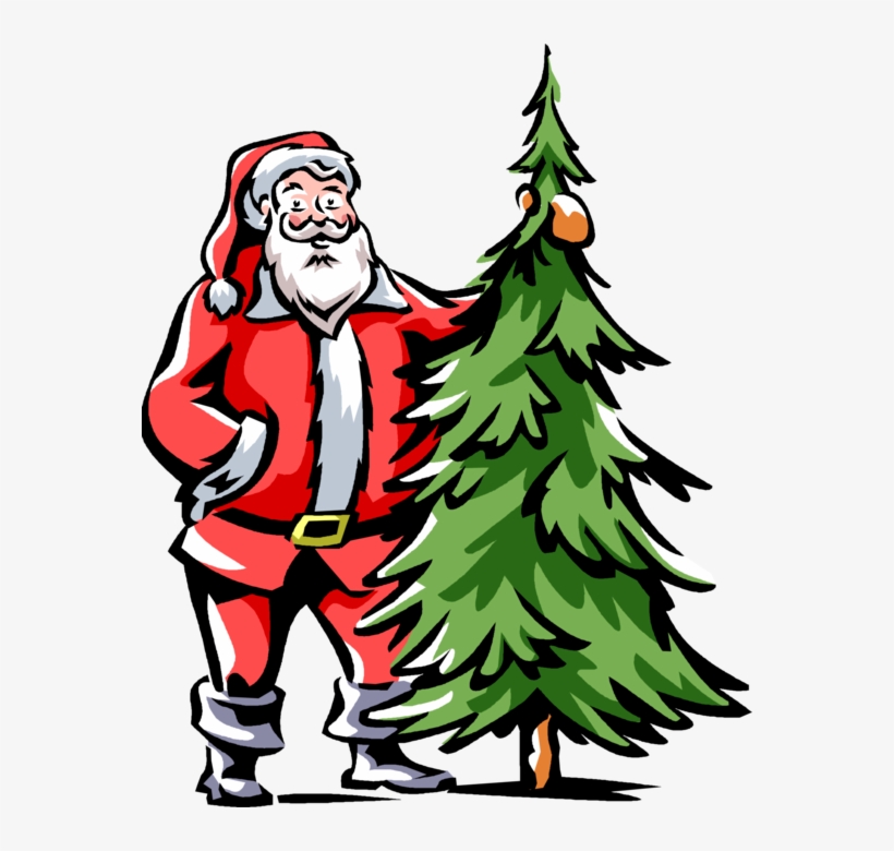 Vector Illustration Of Santa Claus Stands Beside Evergreen - Illustration, transparent png download