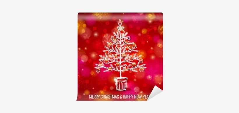 Red Background With Christmas Tree, Vector Wall Mural - Christmas Tree, transparent png download
