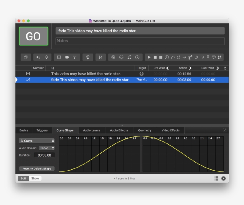 There Are Four Options For Fade Curve Shapes - Cue List Qlab, transparent png download