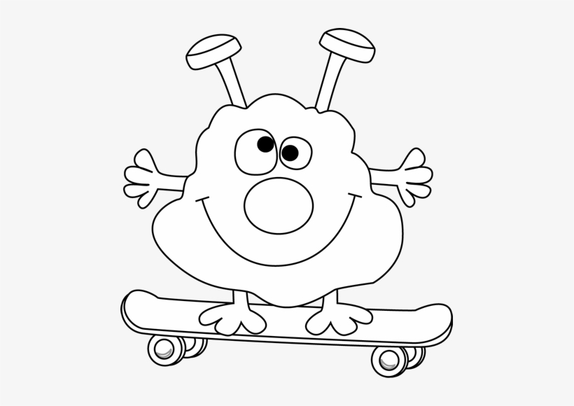 Black And White Monster On A Skateboard - Cute Monster Clipart Black And White, transparent png download