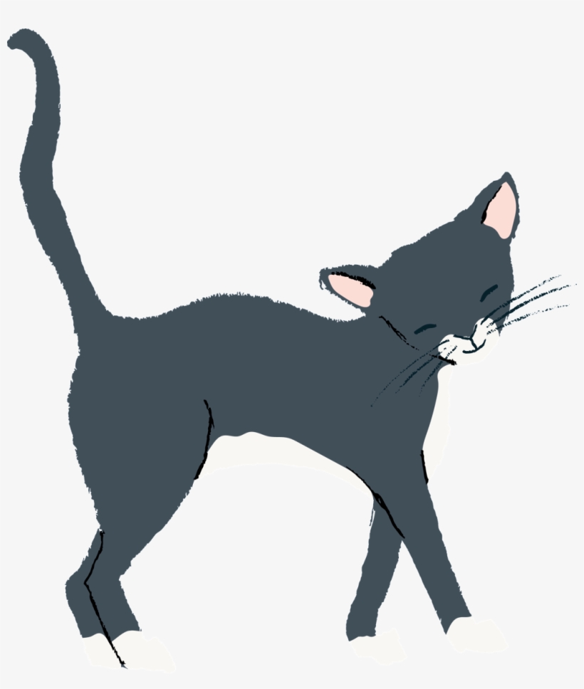 Hand Drawn Dark Gray Walking Smile Cat Transparent - Cat Cartoon Png Walking, transparent png download