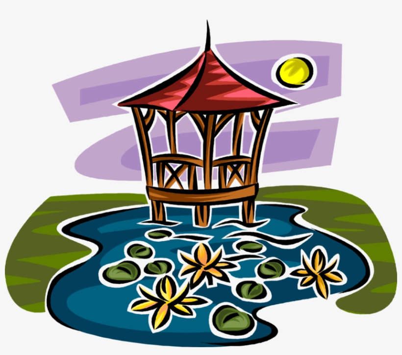 Vector Illustration Of Gazebo In Garden Pond With Lily - Gazebo Vector, transparent png download