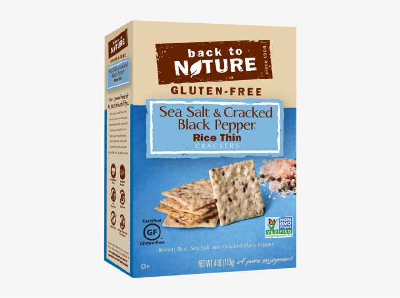 Back To Nature Sea Salt & Cracked Black Pepper Rice - Back To Nature - Gluten-free Rice Thin Crackers Sea, transparent png download