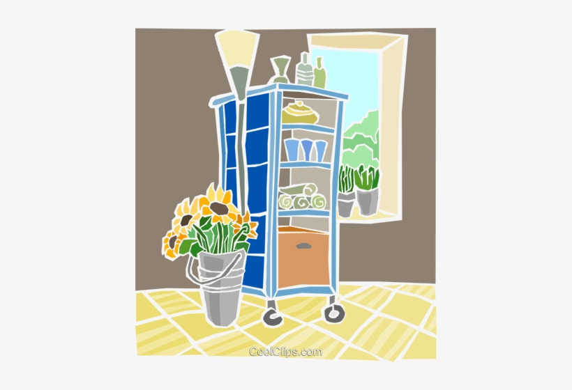 Display Case With Potted Flowers And Lamp Royalty Free - Illustration, transparent png download