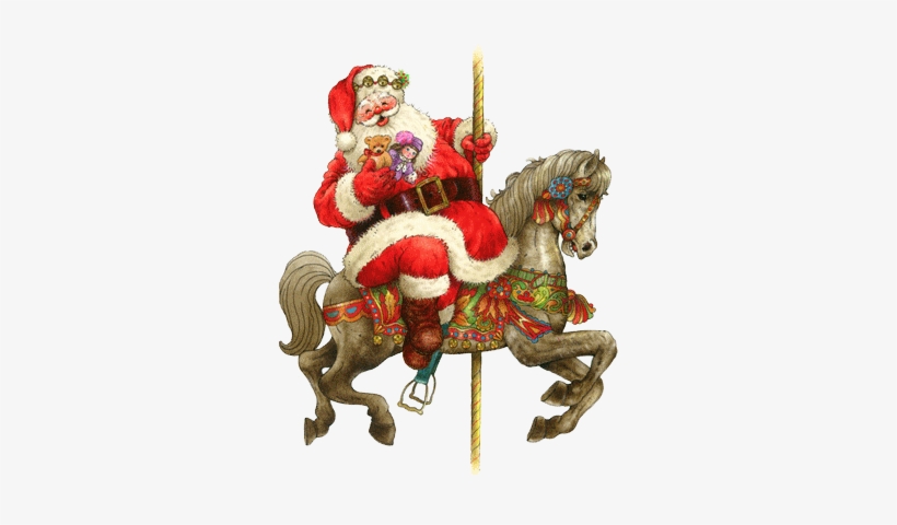 Christmas Santa On Carousel Horse Simple Christmas, - Carousel Christmas Horse Clipart, transparent png download