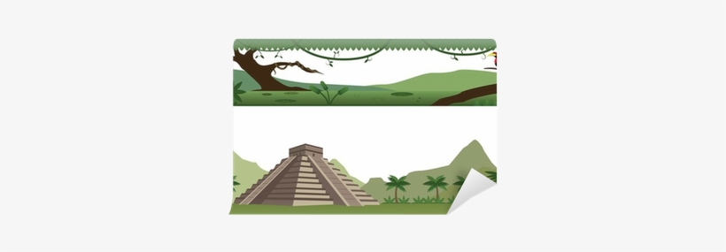 Set Of Rain Forest River And Aztec Pyramid Landscape - Paisaje Azteca, transparent png download