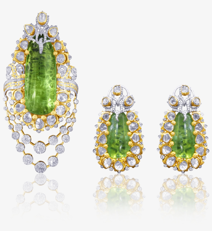 18kt Yellow Gold, Round Brilliant Cut Diamonds, Uncut - Earrings, transparent png download