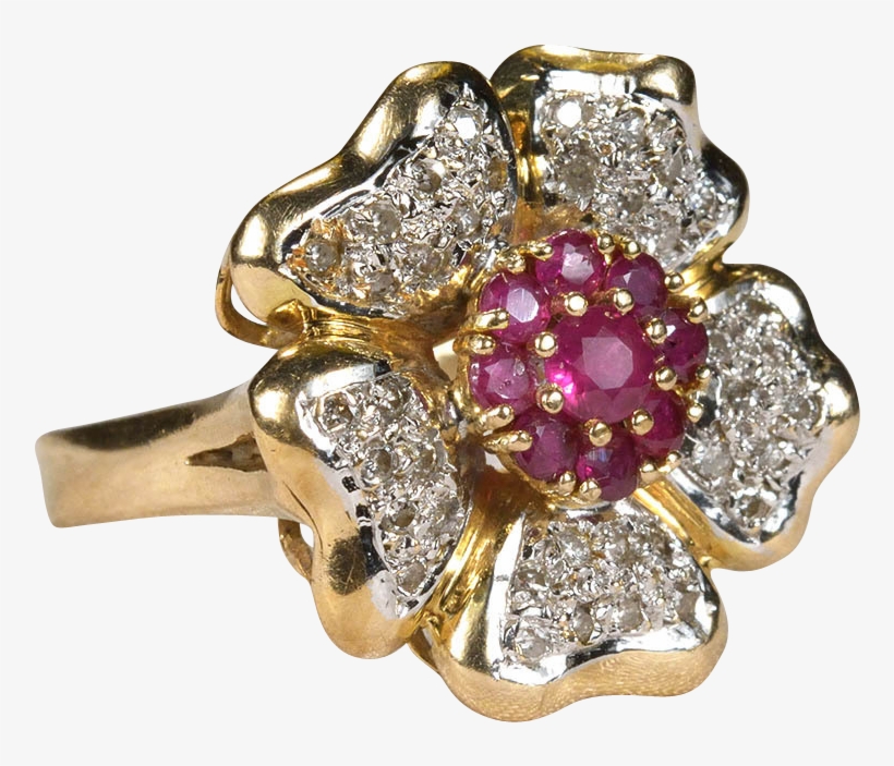 Fantastic Vintage Ruby Diamond 585 14k Gold 3d Flower - Pre-engagement Ring, transparent png download