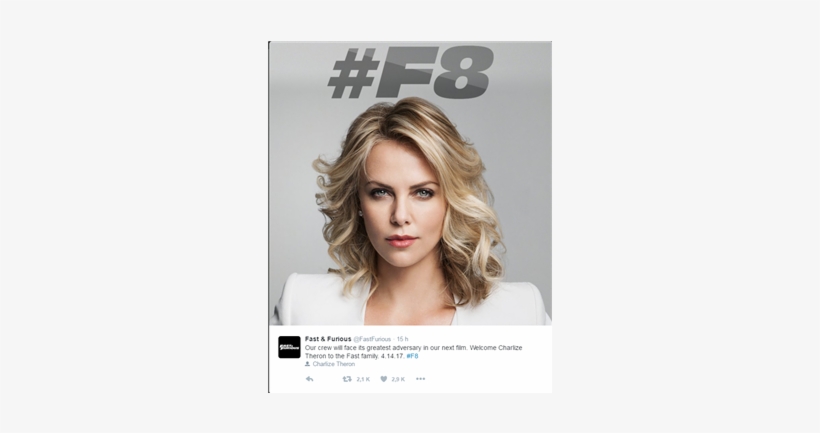 Charlize Theron Será La Mala De 'a Todo Gas - Fast And Furious 8 Cast Name, transparent png download