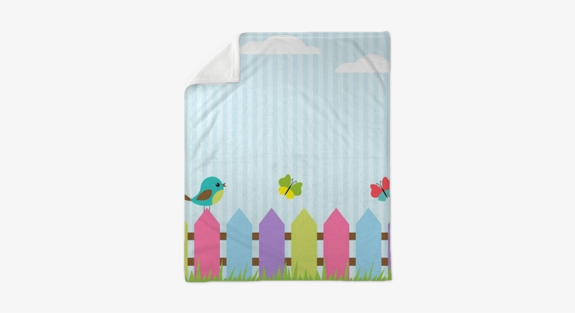 Background With Bird And Flying Butterflies Plush Blanket - Butterfly And Birds Clipart, transparent png download