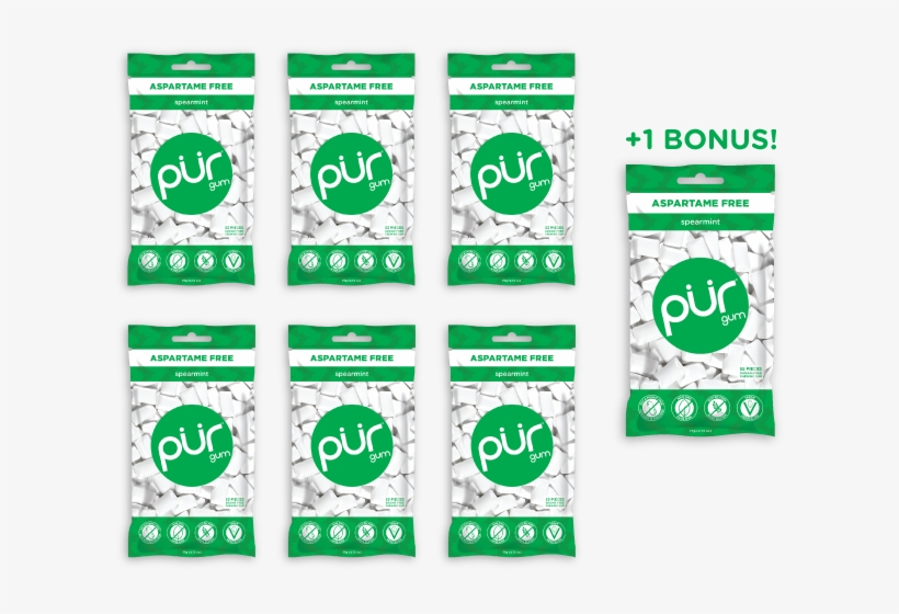 6 Bags 1 Bonus Bag, Spearmint, , The Pur Company, Pur - Pur Gum Aspartame Free, Spearmint, 2.8 Ounce, transparent png download