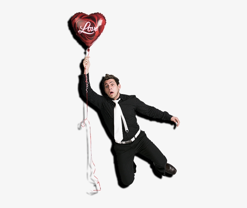 Suprised Man Flying Love Balloon - Man With Balloon Png, transparent png download