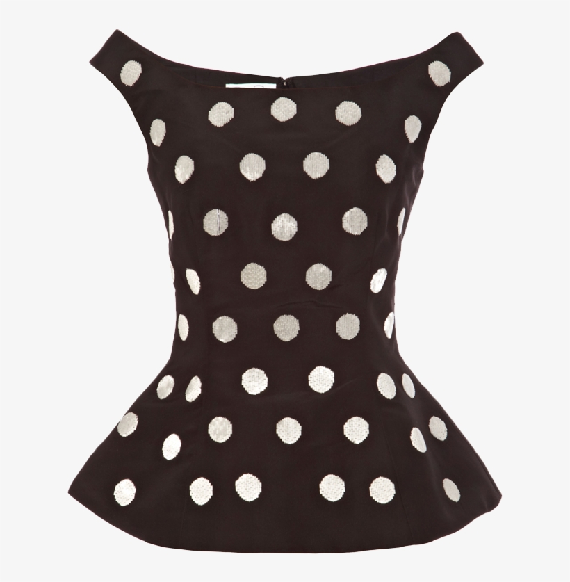 Oscar De La Renta Black White Polka Dot Beaded Silk-faille - Top, transparent png download