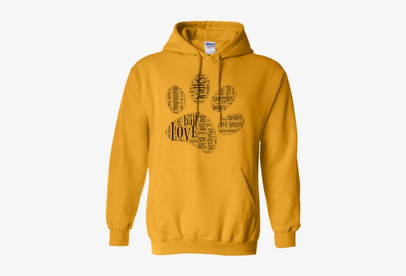 Black Paw Print Word Cloud Pullover Hoodie 8 Oz - Yellow Hoodie With Roses, transparent png download