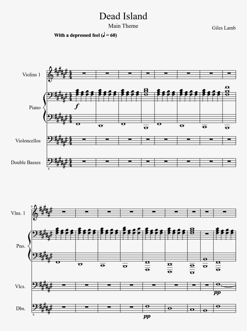 Dead Island Sheet Music Composed By Giles Lamb 1 Of - Dead Island Piano Sheet Music, transparent png download