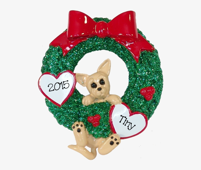 Chihuahua Puppy Hanging On To Wreath Christmas Ornament - Christmas Ornament, transparent png download
