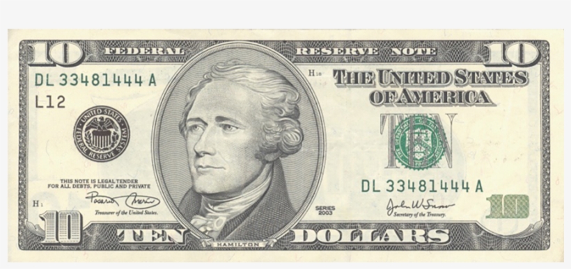 Alexander Hamilton Safe As Treasury Delays Choosing - Alexander Hamilton On The 10 Dollar Bill, transparent png download
