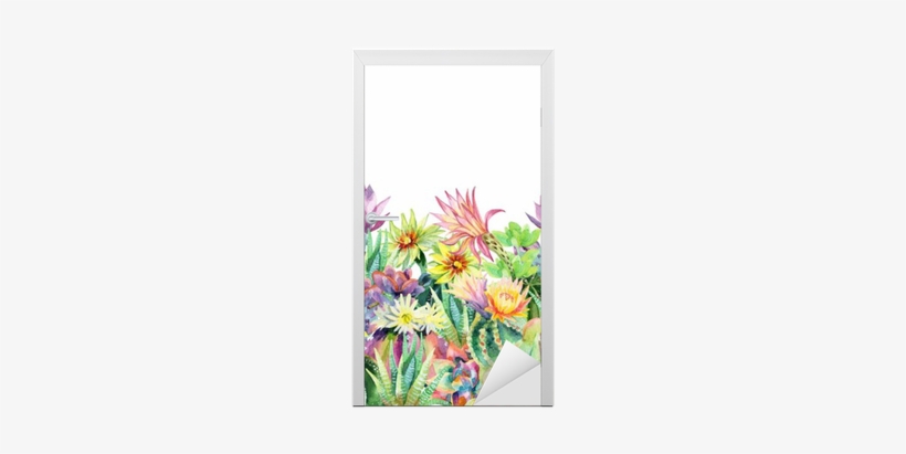 Watercolor Blooming Cactus Background Door Sticker - Watercolor Painting, transparent png download