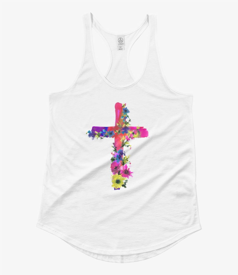 Watercolor Flowers & Cross Ladies Shirttail - Active Tank, transparent png download