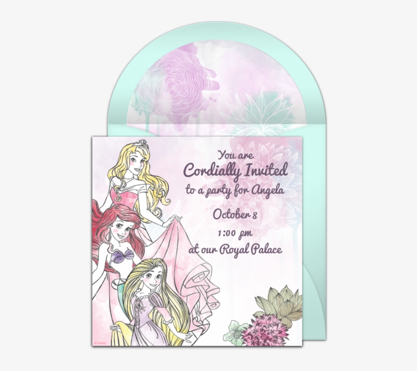 Disney Princess Watercolor Online Invitation - Party, transparent png download