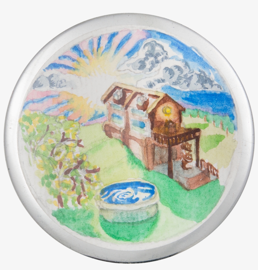 Watercolor Landscape Art Button Museum - Wall Clock, transparent png download