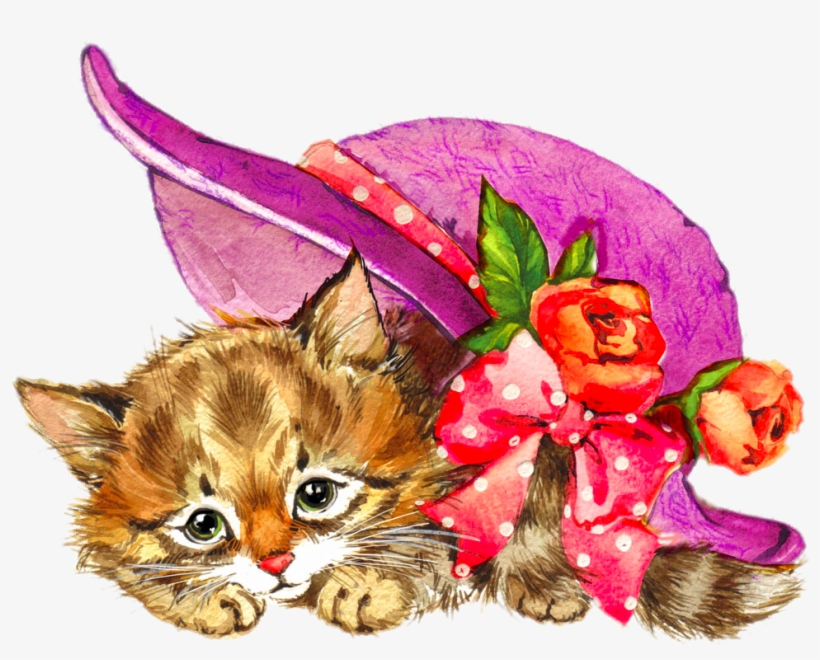 Picture Free Library Cat Watercolour Flowers Watercolor - Acuarela Gatitos Dibujos, transparent png download