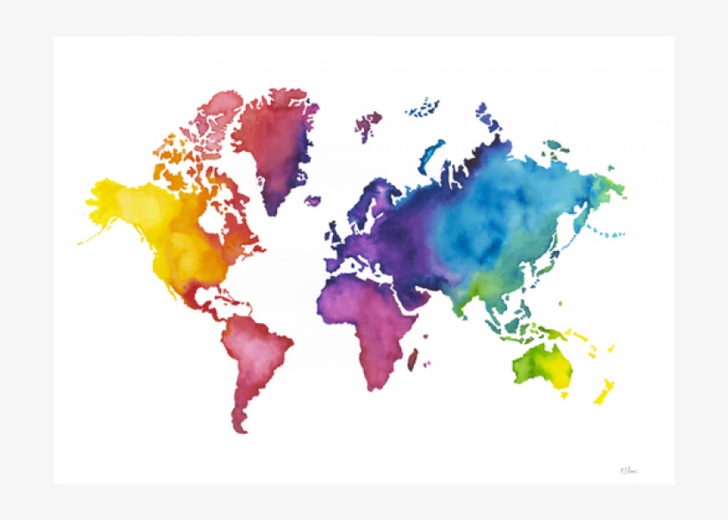Wall Art Prints - World Map In Colours, transparent png download