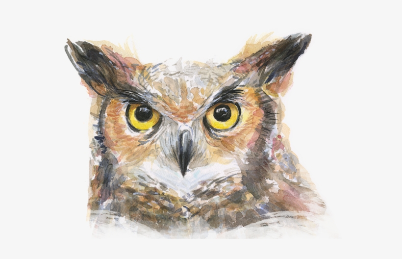 Bleed Area May Not Be Visible - Great Horned Owl Watercolor Canvas Print - Small, transparent png download
