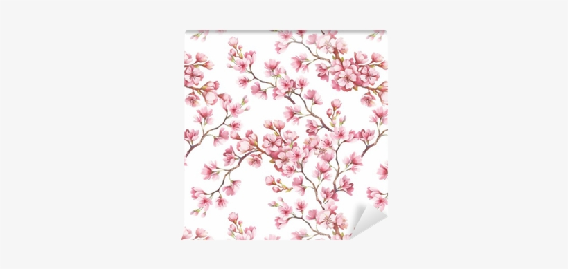 Seamless Pattern With Cherry Blossoms - Cherry Blossom Watercolor, transparent png download